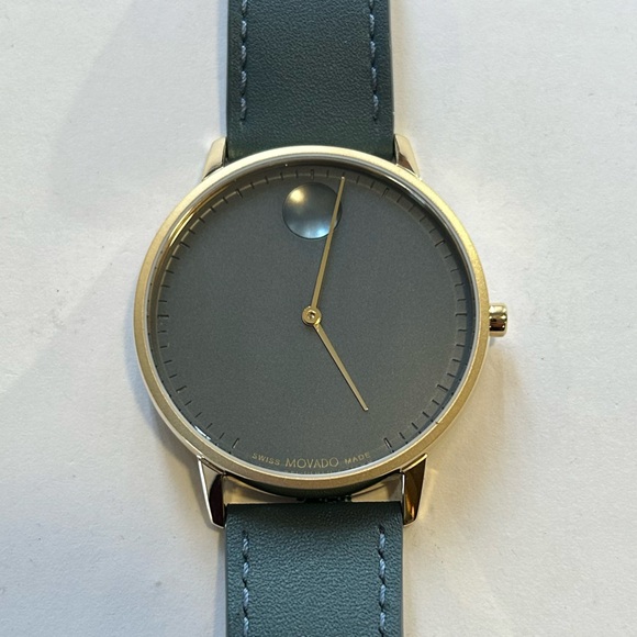 Movado Face Watch With 41mm Grey Tone Face With & Teal Green Leather Ban… - Picture 1 of 7
